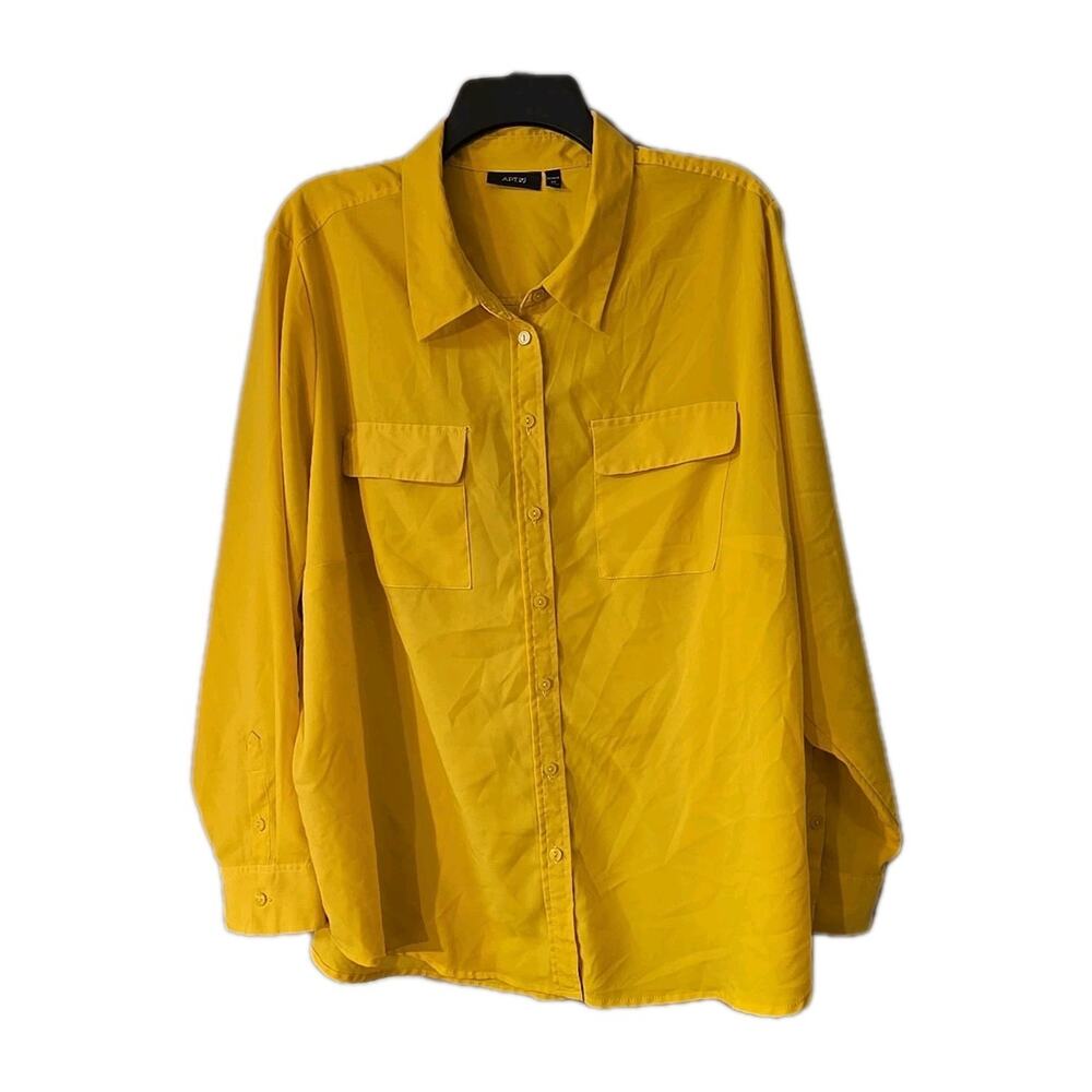 Apt. 9 Yellow Pockets Long Sleeve Casual Button Down Shirt Womans Plus Size 3X